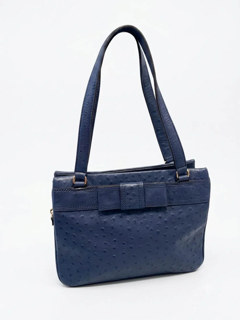 Kate Spade Navy Blue Textured Shoulder Bag with Bow Accent